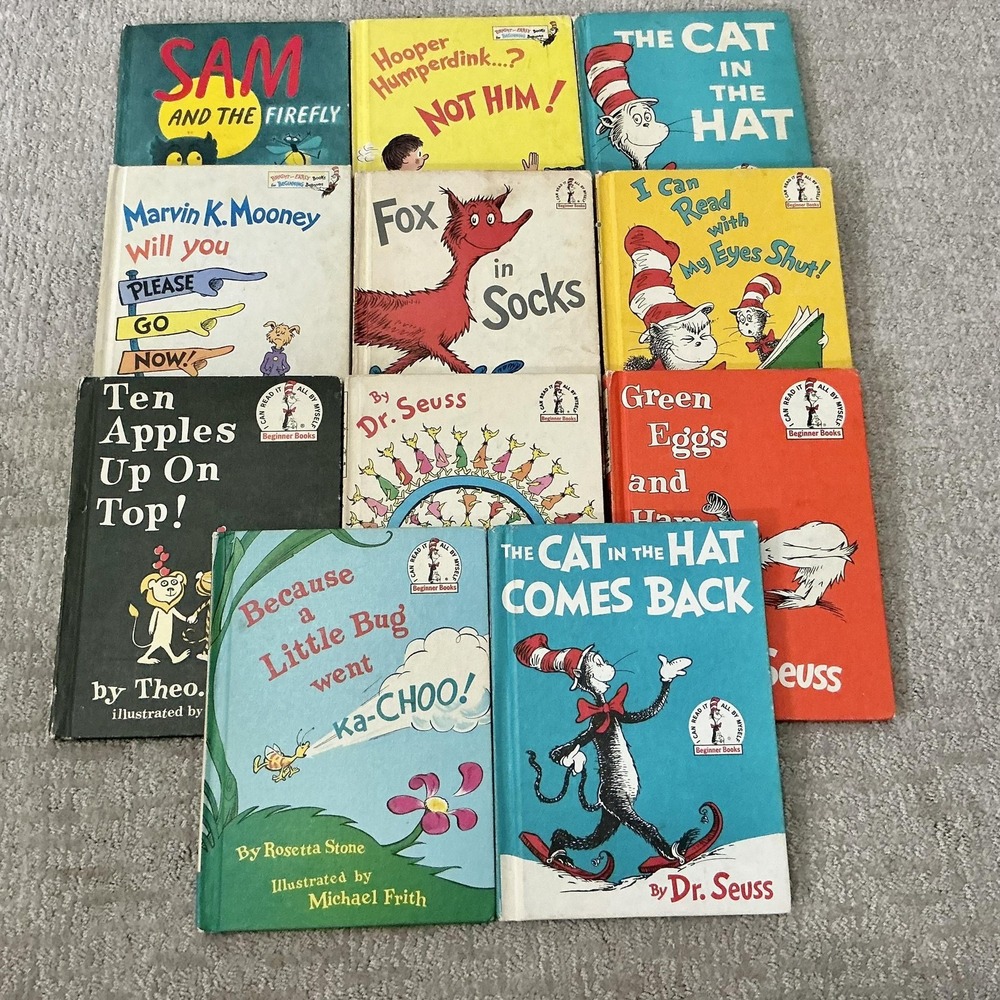 Dr Seuss Beginner Books Vintage Hardcover Lot 11 Cat Hat Green Eggs Fox Socks